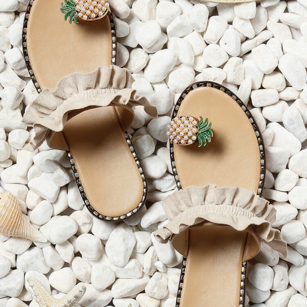Just in Apricot Pearl Pineapple Toe Ring Ruffle Sandal sz 7 - Picture 5 of 7